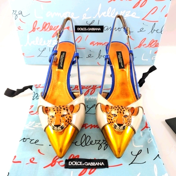 Dolce & Gabbana Shoes - NWT$1095 Dolce & Gabbana Tiger Leather Slingback Pumps Heels